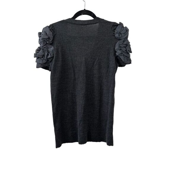 Rebecca Taylor Ruffle V-Neck Merino Wool Cardigan Gray Women’s Size Large - Picture 3 of 5